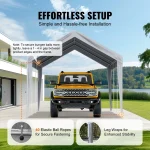 Carport canopy with a vehicle parked underneath, showcasing easy setup features