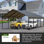 Carport canopy sheltering two vehicles in a residential driveway