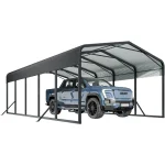 Carport canopy sheltering a blue truck with a modern design