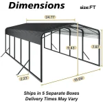 Carport canopy dimensions showing a sturdy frame and clear top cover