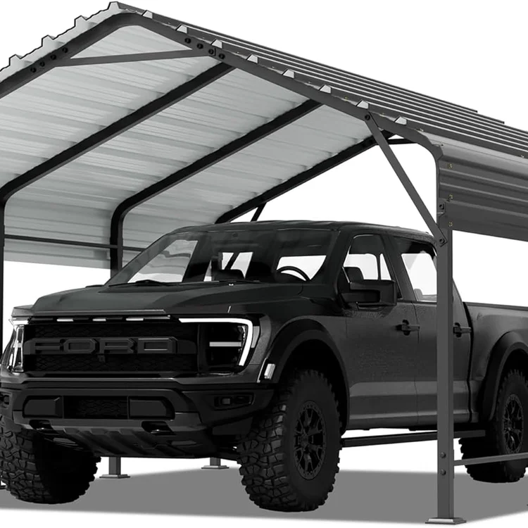 Carport canopy sheltering a black Ford truck from the elements