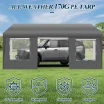 Carport canopy with transparent sides providing UV protection and dustproof features
