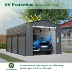 Carport canopy providing UV protection for a parked vehicle in summer heat