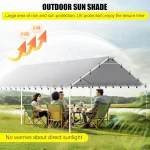 Carport canopy providing shade for outdoor gathering by the water